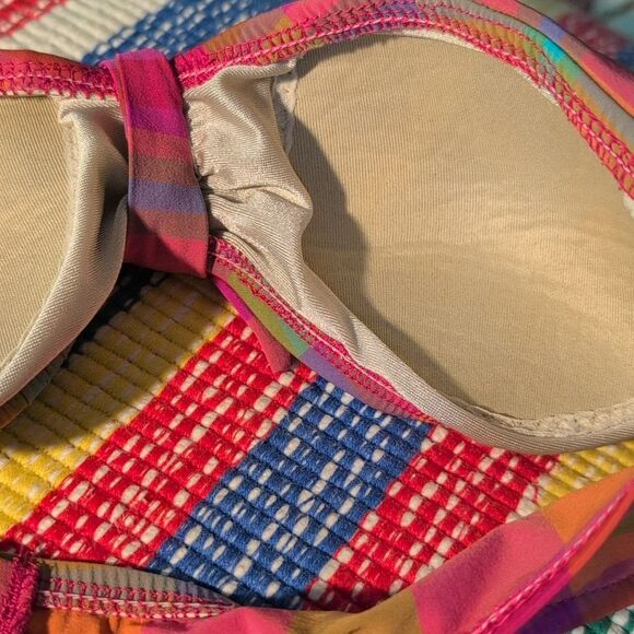 Isaac Mizrahi Multicolor Y2k Plaid Bandeau Swim Top Women's Size Medium - Picture 6 of 7